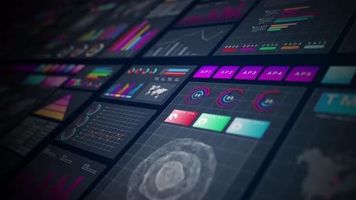 Futuristic Digital Dashboard Displaying Business Data Analytics