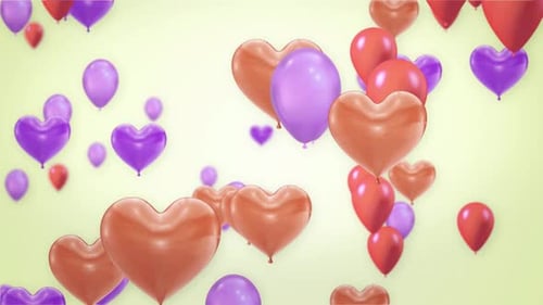 Beautiful Pink and Purple Flying Heart Balloons Alpha Channel