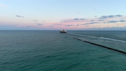 Miami Skyline with an Ocean Cruise Liner Leaving Port A Perfect USA Holiday Vacation