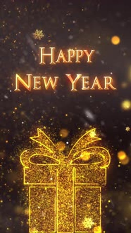 Golden Happy New Year Gift Box Vertical Festive Animation