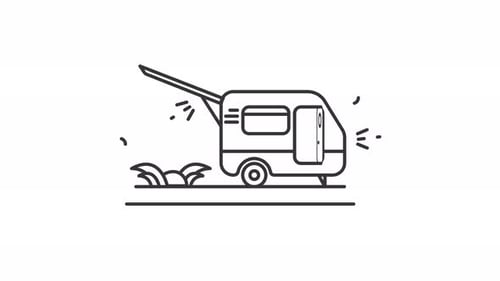 Ilustración de iconos animados de autocaravana, diseño gráfico en movimiento, vídeo