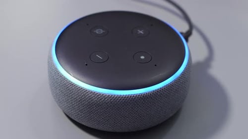 Smart Speaker with Blue Light On and Off