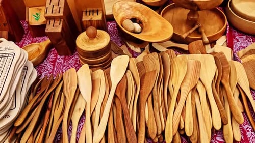 Wooden kitchenware for sale in local market