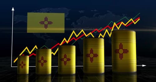 New Mexico USA oil crude petroleum fuel barrels on chart