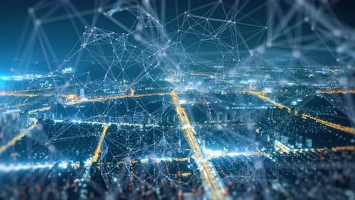 smart Connected city skyline. Futuristic network concept, city Technology