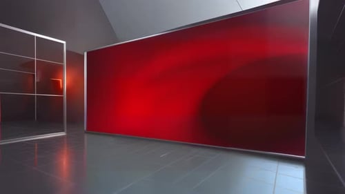 Sleek Virtual Studio Display: Modern Set for Captivating Multimedia Broadcast