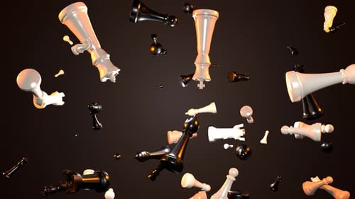 Modern 3D Chess Pieces Falling Abstract Background