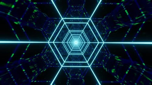 Light Blue Pulsatory Hexagon Sci-Fi Tunnel Background Loop Animation in 4K