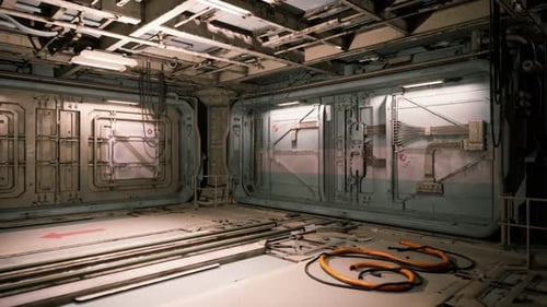 Cargo Terminal Inside a Large Space Station with Industrial Gear