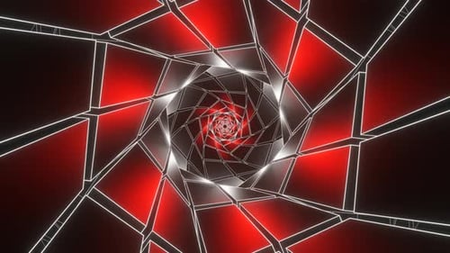 Red And Gray Hexagonal Of Squares Tunnel Background Vj Loop In 4K