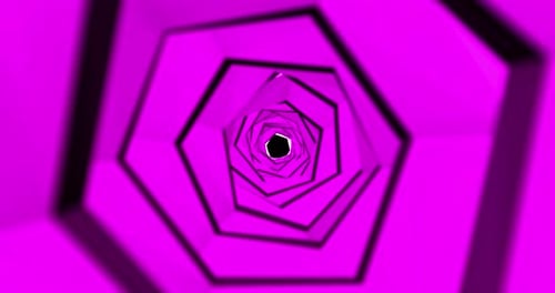 A beautiful abstract purple-pink tunnel of square shapes wrapped twisted into a spiral of bright lin