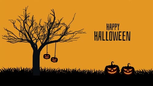 Animated Happy Halloween Greeting with Spooky Tree and Jack-o'-Lanterns