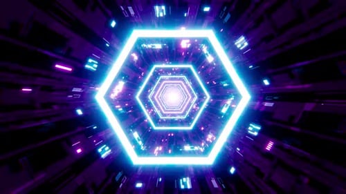 Sci Fi Neon Hexagon Light Tunnel