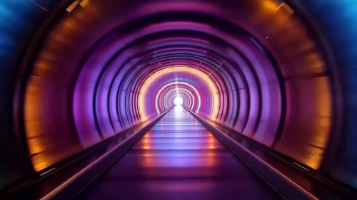 Tunnel au néon circulaire futuriste avec portail lumineux