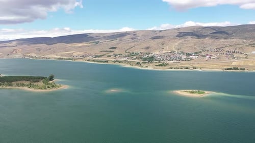 Aerial View Of The Island And Coastal Hills In The Lake