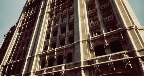 Historic Architectural Details of a Towering Building in Urban Setting