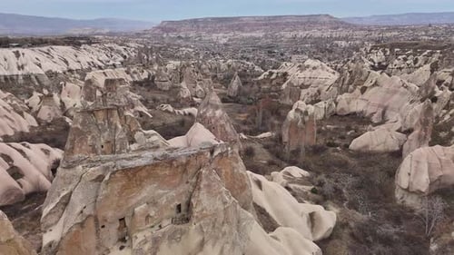 Panoramic Aerial View of Cappadocia's Rugged Landscape
