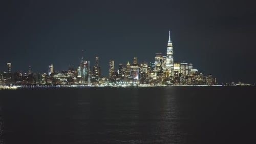 Night View Of The Lower Manhattan Skyline In New York City, Taken From The New Jersey Waterfront. -