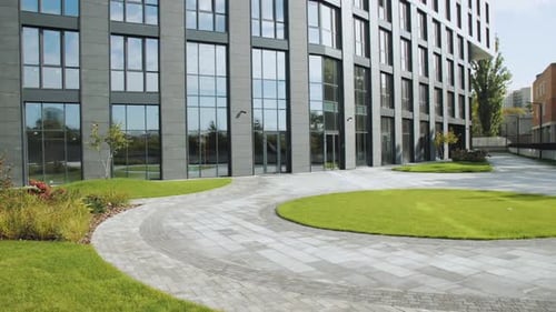 Modern Apartment Building Exterior with Landscaping