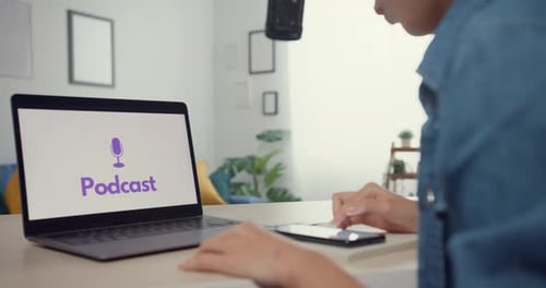 Young Adult Using Technology to Podcast