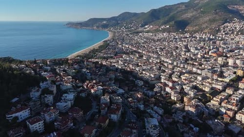 Expansive City View Along the Mediterranean Coastline in Turkey Alanya