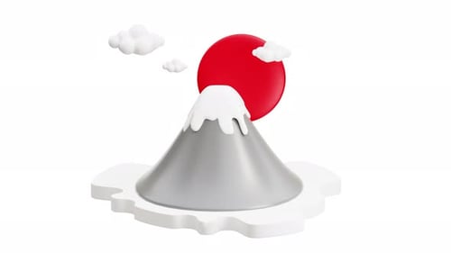 3D Stylized Mount Fuji and Red Sun Animation