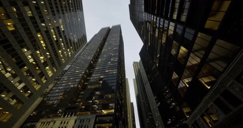 Skyscrapers Rise Against Twilight Sky in Urban Skyline View at Dusk