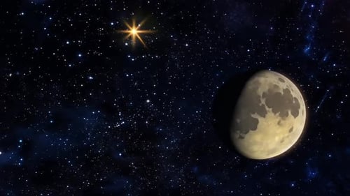 Moving Space Background with Moon and Sparkling Stars