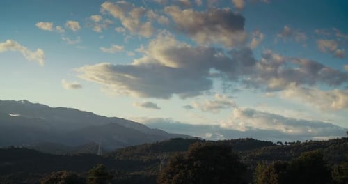 Mountain Landscape Shot in Timelapse with Clouds on Sky at Sunset on Pyrenees