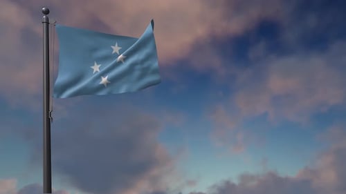 Federated States of Micronesia Flag Waving on Pole with Clouds