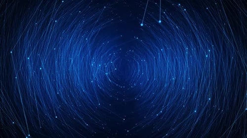 Futuristic Plexus Tunnel: Blue Geometric Patterns in Spinning Motion