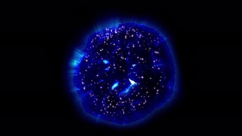 Abstract Blue Energy Orb with Sparkling Light Flashes