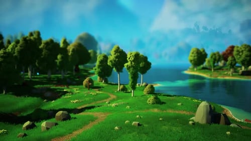 Cartoon Landscape with Hills and Forest