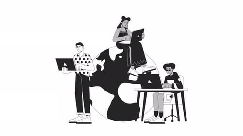 Animated Flat Design Illustration of People Working Globally