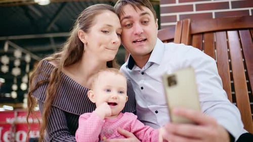 Family Taking a Selfie in a Seated Area