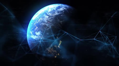 Animated Global Technology Network on Earth Background