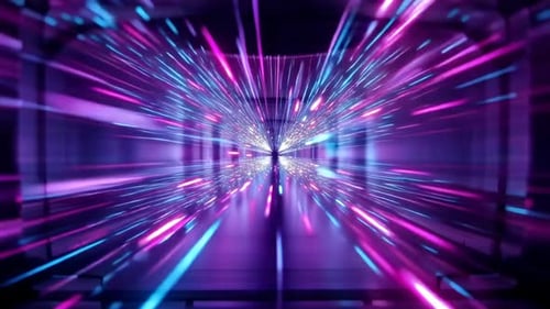 Tunnel au néon futuriste de science-fiction avec traînées lumineuses à grande vitesse