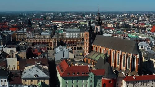 Aerial shot of Kraków, city centre, crowded streets