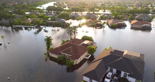 Flooding in Florida Caused By Tropical Storm From Hurricane Rainfall Suburb Houses in Residential