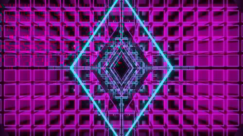 Cyan And Pink Neon Rotated Rhombus Tunnel Background Vj Loop In 4K