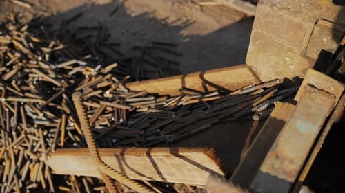 Cut Rebar Pieces at Construction Site