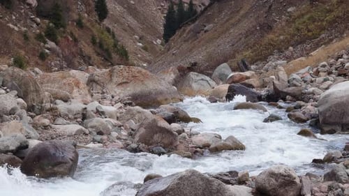 Mountain River Flowing Through a Rocky Gorge