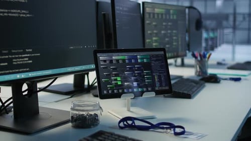 Equipment in Data Center Workplace Used for Monitoring Performance