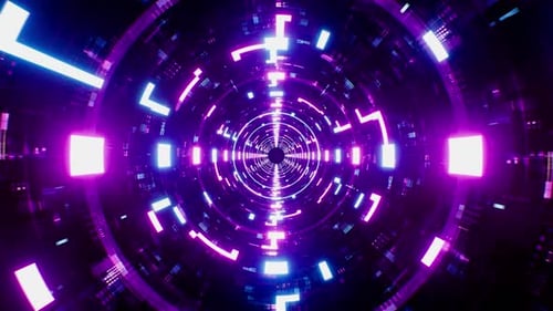 Futuristic Cyberpunk Neon Tunnel Loop With Purple And Blue Digital Lights