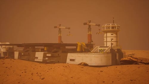 Mars Colony Infrastructure Stands Resilient Under Dusty Red Sky