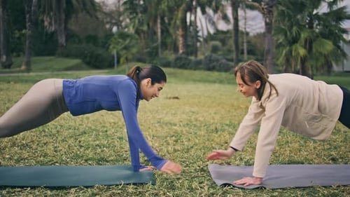 Active Ladies Sport Workout at Summer Park. Slim Athlete Girls Training Body