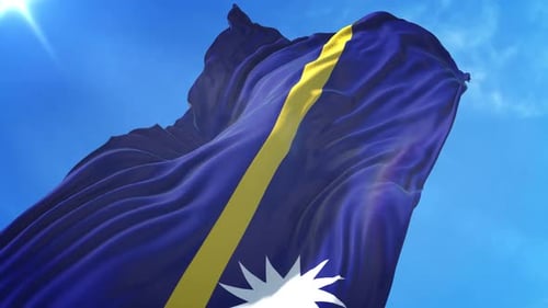 Niedriger Blickwinkel auf die Flagge von Nauru