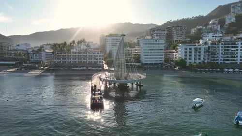 Playa De Los Muertos beach and pier close to famous Puerto Vallarta Malecon, the city largest public
