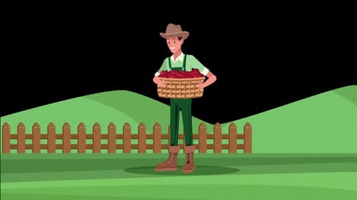 Farmer Holding A Fruit And Vegetable Basket On Alpha Channel