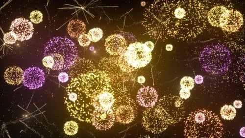 Sparkling Golden Purple Fireworks Celebration Animation